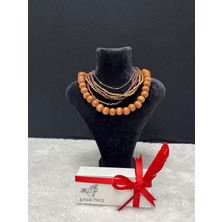 Amor Face Özel Tasarım Kahve Ahşap Boncuk-Porselen Boncuk-Dorika Fotojenik Kadın Bohem Kolye