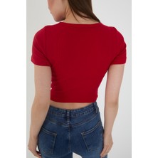 Wearflawless Kadın Bisiklet Yaka Fitilli Kısa Kol Body Crop Bluz