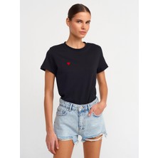 Kadın Siyah 30584 Bisiklet Yaka T-Shirt