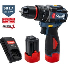 S-Tech Stech SX17-2X2.0 Akülü Kömürsüz Darbeli Matkap 16V 2.0AH 50NM