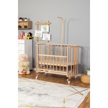 Ahşap Beşik Anne Yanı Beşik Organik (Boyasız) 60X120 - Tekerlekli Uyku Setsiz ve Yataksız