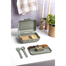 Okyanus Home Yeşil Lunch Box 2 Katlı 5 Bölmeli Kendinden Çatal Kaşıklı Beslenme Kutusu