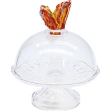 Amber Kelebekli Kapaklı Cam Kek Standı 18X21 cm