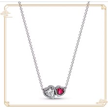 Poseidons Jewellery Gümüş Hale Kalpler Kırmızı Beyaz Kolye