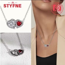 Poseidons Jewellery Gümüş Hale Kalpler Kırmızı Beyaz Kolye