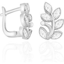 Silvera Telkari Gümüş Rodyumlu Zirkon Taşlı Yaprak Model Gümüş Üçlü Set ST132