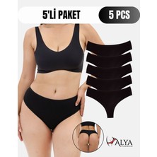 Alya Underwear Kadın Yüksek Bel, Toparlayıcı, Tanga Külotlar - 5 Adet Siyah - 5'li Paket