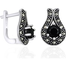 Silvera Telkari Gümüş Oniks Taşlı Markazit Model Gümüş Üçlü Set 925 Ayar ST137