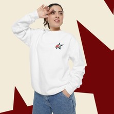 Sueso Store Sueso Store Star Yıldız Tasarım Unisex Nakışlı Y2K Beyaz Sweatshirt