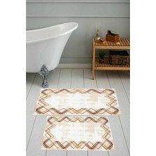Rovigo Home Dijital Baskı  Modern Banyo Halısı Ikili Banyo Paspası RVG5-0761  100 x 60+60 x 50  cm