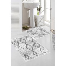 Rovigo Home Dijital Baskı  Modern Banyo Halısı Ikili Banyo Paspası RVG5-FNL467  100 x 60+60 x 50  cm