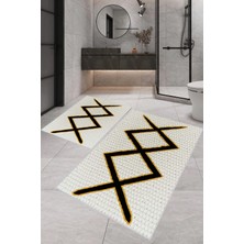 Rovigo Home Dijital Baskı  Modern Banyo Halısı Ikili Banyo Paspası RVG5-1731  100 x 60+60 x 50  cm