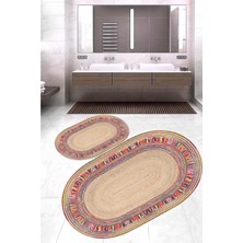Rovigo Home Dijital Baskı  Modern Banyo Halısı Ikili Banyo Paspası RVG5-3028  100 x 60+60 x 50  cm