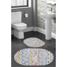 Rovigo Home Dijital Baskı  Modern Banyo Halısı Ikili Banyo Paspası RVG5-HY903  100 x 60+60 x 50  cm