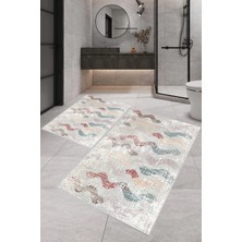 Rovigo Home Dijital Baskı  Modern Banyo Halısı Ikili Banyo Paspası RVG5-0402  100 x 60+60 x 50  cm