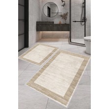 Rovigo Home Dijital Baskı  Modern Banyo Halısı Ikili Banyo Paspası RVG5-1499  100 x 60+60 x 50  cm
