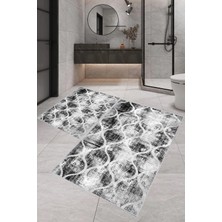 Rovigo Home Dijital Baskı  Modern Banyo Halısı Ikili Banyo Paspası RVG5-1606  100 x 60+60 x 50  cm