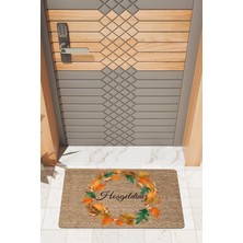 Rug Mood Modern Dijtal Baskı Yapraklı Hoşgeldiniz Dış Kapı Önü Paspası