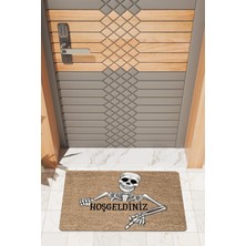 Rug Mood Modern Dijtal Baskı Kahverengi Hoşgeldiniz Iskelet Kapı Önü Paspası