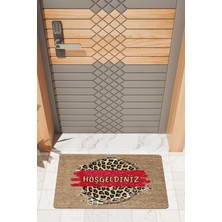 Rug Mood Modern Dijtal Baskı Kırmızı Hoşgeldiniz Leopar Kapı Önü Paspası