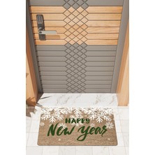 Rug Mood Modern Dijtal Baskı Yılbaşı Kar Happy New Year Kapı Önü Paspası