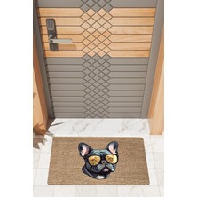 Rug Mood Modern Dijtal Baskı Kahverengi Gözlüklü Siyah Köpek Kapı Önü Paspası