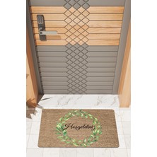 Rug Mood Modern Dijtal Baskı Yeşil Yapraklı Hoşgeldiniz Kapı Önü Paspası
