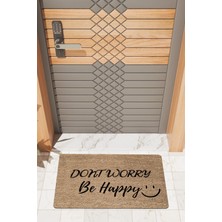 Rug Mood Modern Dijtal Baskı Kahverengi Dont Worry Be Happy Kapı Önü Paspası
