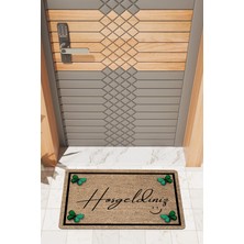 Rug Mood Modern Dijtal Baskı Kahverengi Yeşil Kelebekli Hoşgeldiniz Kapı Önü Paspası