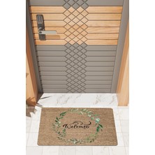 Rug Mood Modern Dijtal Baskı Yeşil Yaprak Çerçeveli Welcome Kapı Önü Paspası