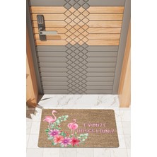 Rug Mood Modern Dijtal Baskı Flamingo Evimize Hoşgeldiniz Kapı Önü Paspası
