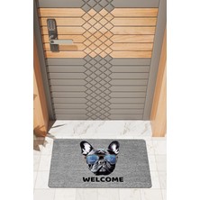 Rug Mood Modern Dijtal Baskı Gri Gözlüklü Bulldog Kapı Önü Paspası