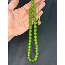 Anemore Collection ÇUBUK KEHRİBAR TESBİH İRİ BOY BEYZİ KESİM AÇIK YEŞİL RENK 15MMX13MM T-796