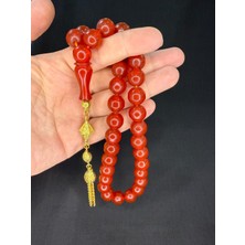 Anemore Collection SEVGİLİYE ÖZEL HEDİYE SIKMA ÇUBUK KEHRİBAR TESBİH KÜRE KESİM KIRMIZI RENK 14MMX13MM H-1777.