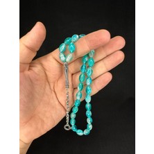 Anemore Collection Sevgiliye Özel Hediye Toz Kehribar Tesbih Simli Turkuaz Renkli Beyzi Kesim 10 MmX6,5 Mm H-1678.