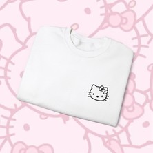 Sueso Store Sueso Store Hello Kitty Yazılı Unisex Nakışlı Y2K Beyaz Sweatshirt