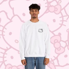 Sueso Store Sueso Store Hello Kitty Yazılı Unisex Nakışlı Y2K Beyaz Sweatshirt