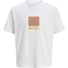 Jack & Jones Jorıslıngton Aop Front Tee Ss Crew Neck Erkek Beyaz Tshirt 12273019-01