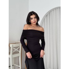 Yureli Madonna Yaka Sandy Kumaş Kloş Elbise