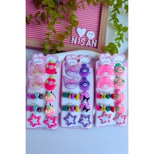 Nisan Kids Kuromi - My Melody -Hello Kity  10 Parça Toka Seti(4 Lastik-4 Pens -2 Yıldız Çıtçıt)