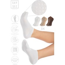Saysez Bambu Kadın Kaydırmaz Beyaz Taban Silikon Baskı Pilates Yoga Fitness Dans Aktivite Patik Çorabı 3'lü