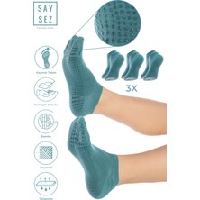 Saysez Bambu Kadın Kaydırmaz Beyaz Taban Silikon Baskı Pilates Yoga Fitness Dans Aktivite Patik Çorabı 3'lü