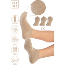 Saysez Bambu Kadın Kaydırmaz Beyaz Taban Silikon Baskı Pilates Yoga Fitness Dans Aktivite Patik Çorabı 3'lü