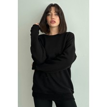 Zunop Kadın Bisiklet Yaka Oversize Sweatshirt