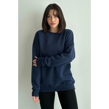 Zunop Kadın Bisiklet Yaka Oversize Sweatshirt