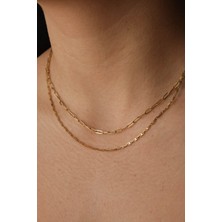 Byflorya Jewelry Çelik 2'li Kombin Ataç ve Dokulu Fermuar Zincir Kolye Minimal Kararmaz 45+5cm
