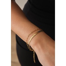 Byflorya Jewelry Çelik 2'li Kombin İtalyan ve Ataç Zincir Bileklik Minimal Kararmaz 17+4cm