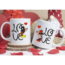Konuşan Kupalar 2'li Sevgililer Günü Mickey ve Minnie Mouse Tasarımlı Hediyelik Kupa Bardak, 2'li Hediye Kupa Seti
