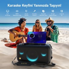 Ikarao Partybox Break X1 800W Karaoke Bluetooth Hoparlör Seti, 13.3" Dahili Tablet, 2 Kablosuz Gizlenebilir Otomatik Şarjlı Mikrofon, Rgb Işıklı Taşınabilir Ses Bombası Siyah