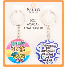 Palto Tasarım Iş ve Nazar 2'li Metal Anahtarlık Seti - Renkli - 10 cm